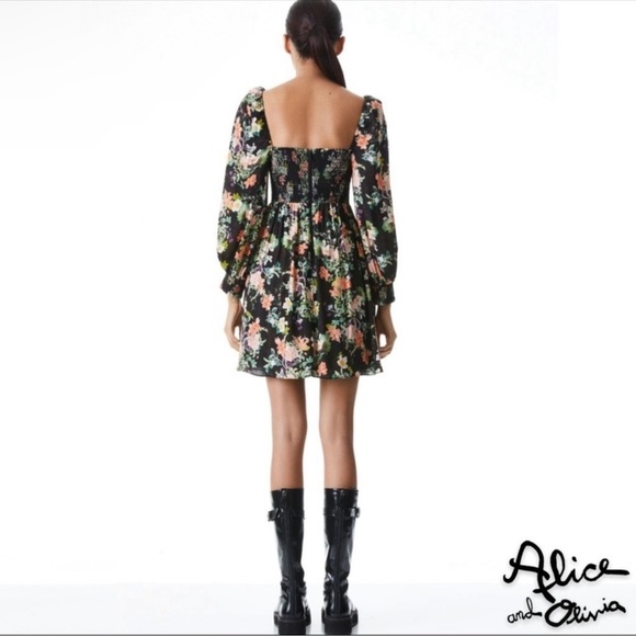 Alice + Olivia Cooper Floral Romance Black Mini Dress - Picture 2 of 7